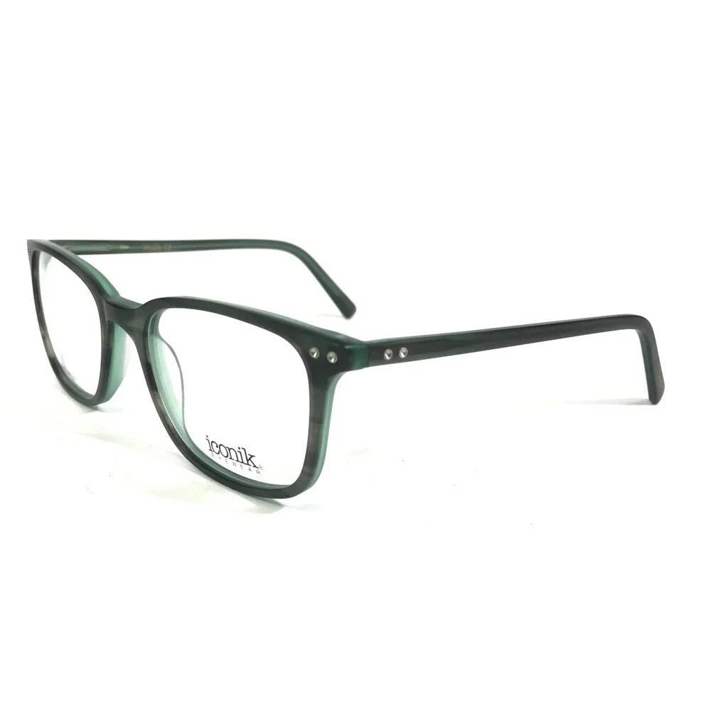 Iconik Eyeglasses Frames Derek C4 Green Tortoise Square Horn Rim 52-19-140